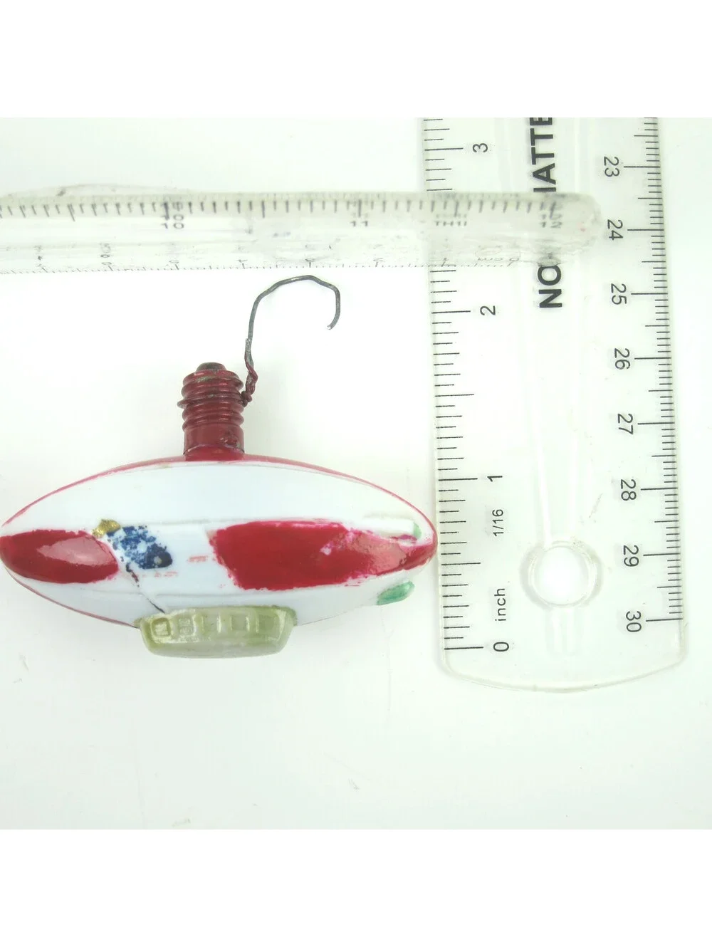 Vintage Milk Glass Zeppelin Bulb Christmas Ornament Red White Stripes Gold Blimp